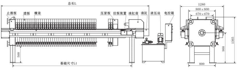 廂式壓濾機800機械裝配圖